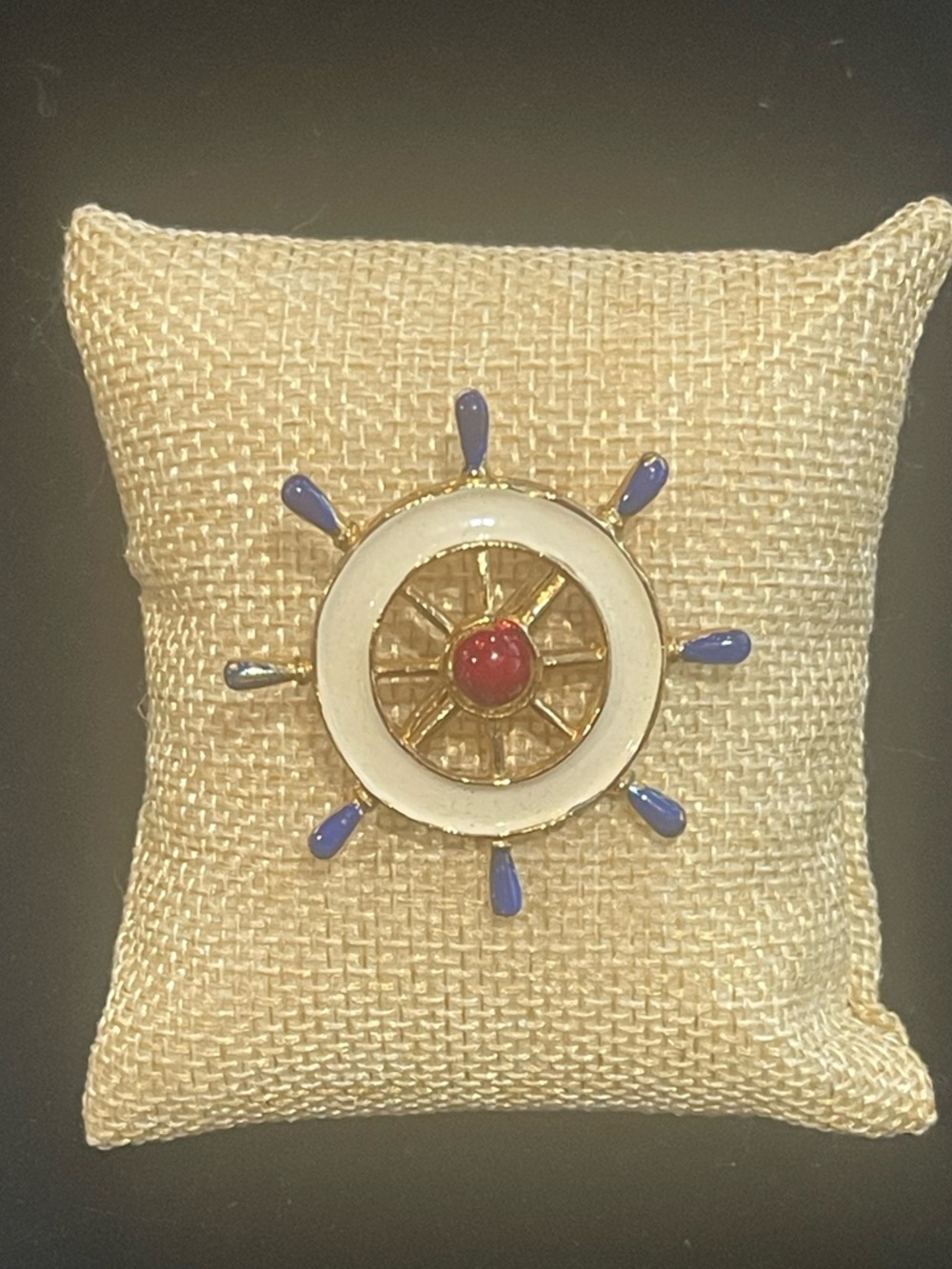 Nautical Wheel Enamel Accent Pin - Blue, White & Red
